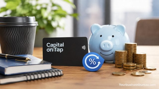 Capital on Tap cashback card with coins and piggy bank