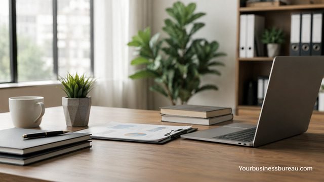 Business planning workspace representing choosing a business structure before registering a business name.