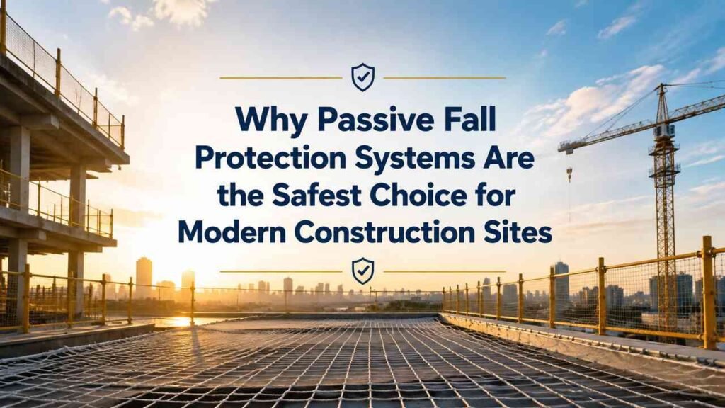 Why Passive Fall Protection Systems Are the Safest Choice for Modern Construction Sites Passive fall protection systems on a modern construction site