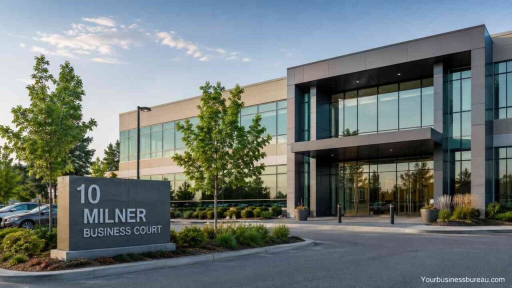 10 Milner Business Court: Location, Offices, Parking, Transit and Building Guide 10 Milner Business Court office building and entrance
