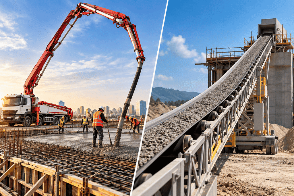 Concrete Pumps vs. Conveyor Systems: A Comprehensive Guide to Selecting the Right Placement Method Concrete pumps vs. conveyor systems for concrete placement