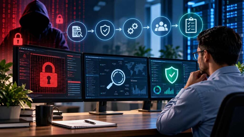 How to Build a Clear Ransomware Detection Plan Cybersecurity team monitoring a ransomware detection plan
