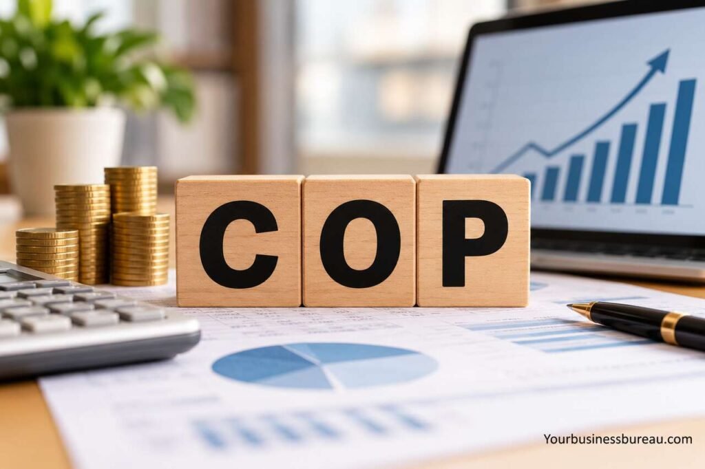 COP Meaning in Business: What Does COP Stand For? COP meaning in business with financial charts and growth graph.