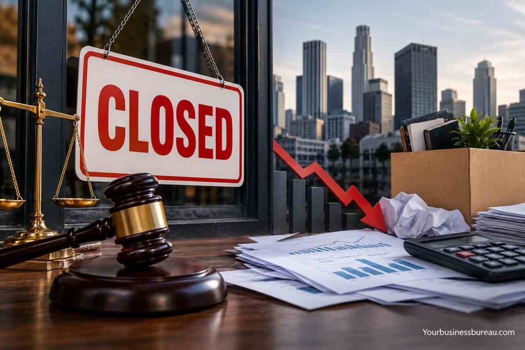 How Missing Business Licenses Shut Down US Companies: Legal, Operational, and Financial Impacts Business shutdown caused by missing business licenses, showing legal penalties, financial losses, and a closed company.