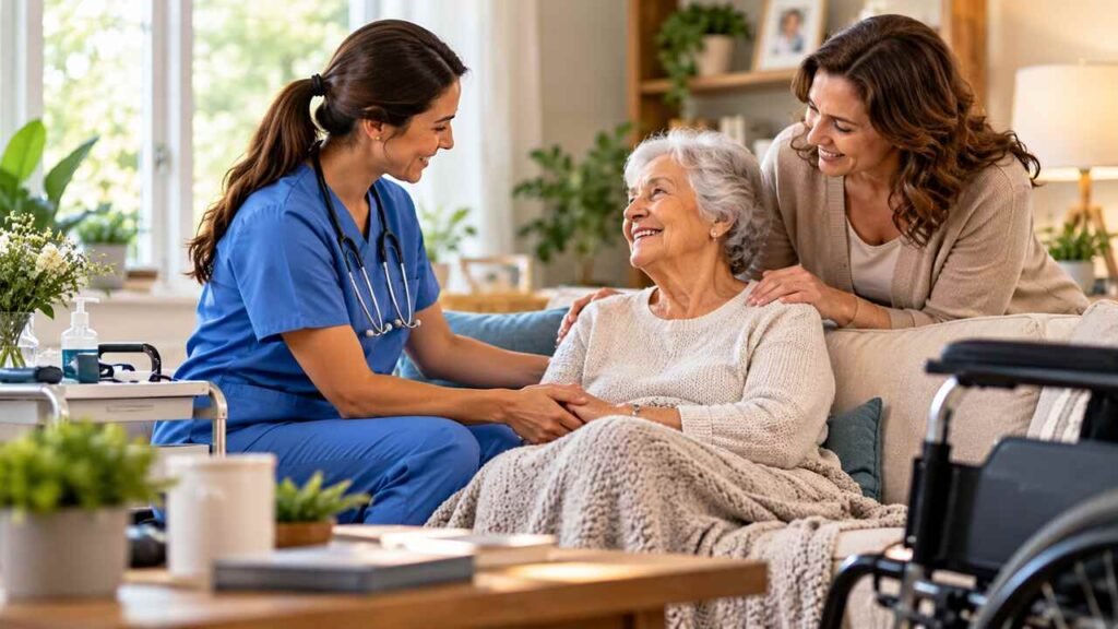 Patient-First Home Healthcare Options Transform Recovery Outcomes for Families Home healthcare nurse providing personalized recovery care to an elderly patient with family support.