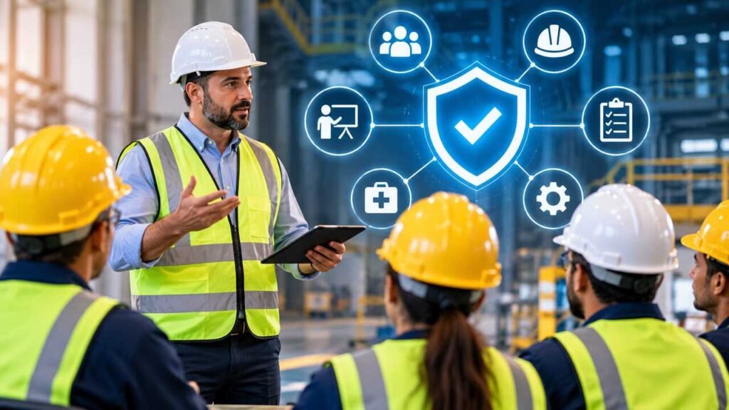 Supervisory Education Becomes a Vital Pillar of Modern Organizational Safety Supervisor conducting workplace safety training with industrial workers.