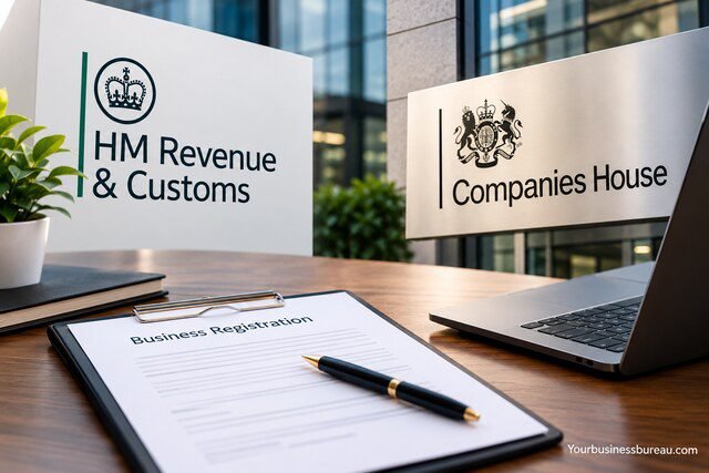 Business registration with HMRC and Companies House in the UK.