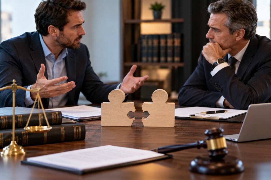 When a Business Partnership Breaks Down: Legal Questions Owners Should Ask First Two business partners discussing a legal dispute after their business partnership breaks down.